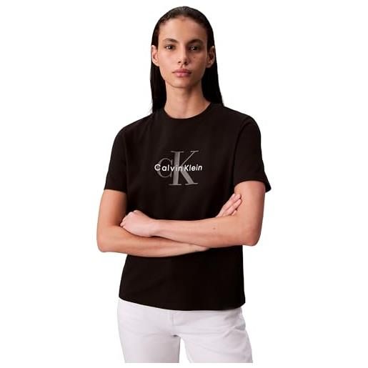 Calvin Klein donna t-shirt maniche corte hero classic monologo tee con scollo rotondo, nero (black), s
