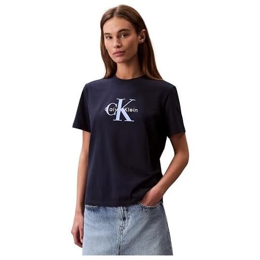 Calvin Klein donna t-shirt maniche corte hero classic monologo tee con scollo rotondo, bianco (brilliant white), s