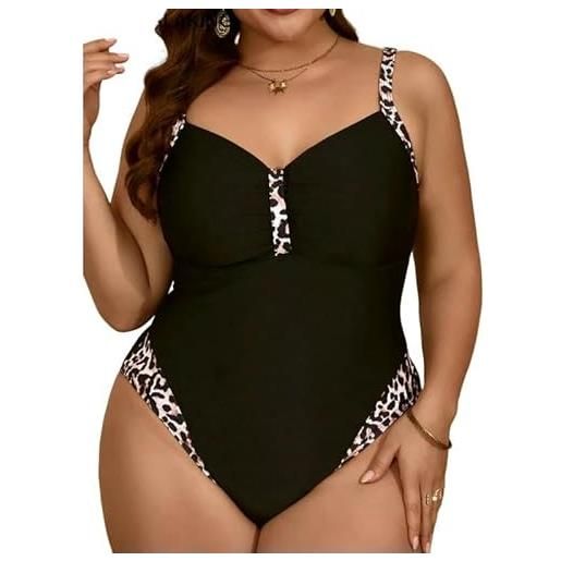 SMMZRF costume da bagno leopardato patchwork plus size costume da bagno da donna raccolto costume da bagno intero beachwear