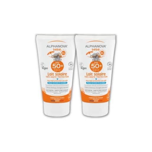 Alphanova sun spf50+ - latte solare per bambini, ipoallergenico, 50 g, lotto da 2