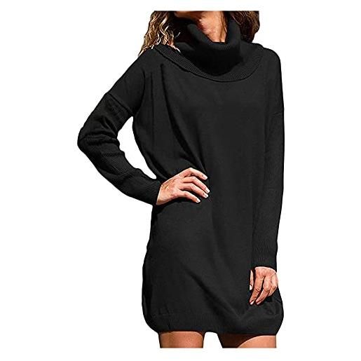 LZPCarra maglione lungo da donna: maglione a collo alto, da donna, a maglia, lungo, invernale, caldo, a collo alto, a maniche lunghe, elegante, oversize, a maglia grossa, nero , m