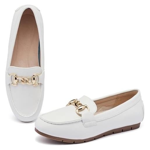 ABEJOJO mocassin penny scarpe da donna comode slip su casual flat mocassin penny scarpe per escursioni, guida, dressy, bianco, 39 eu