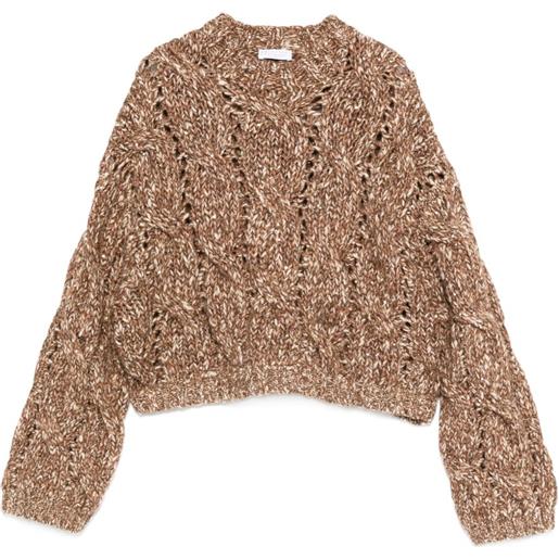 Brunello Cucinelli maglione a trecce con maniche a palloncino - marrone