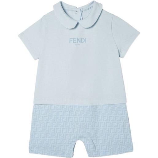 Fendi Kids tutina con colletto alla peter pan e logo - blu