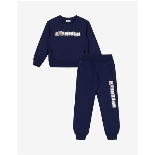 Moschino - completo tuta in felpa di cotone stampato - blu