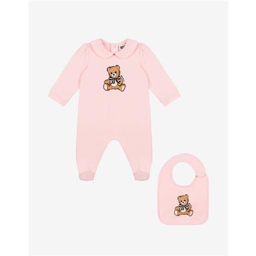Moschino - set tutina e bavaglino in felpa di cotone Moschino teddy bear - rosa