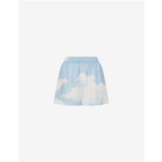 Moschino - short in twill di seta archive clouds - blu
