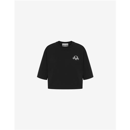 Moschino - t-shirt cropped laurel crown logo - nero