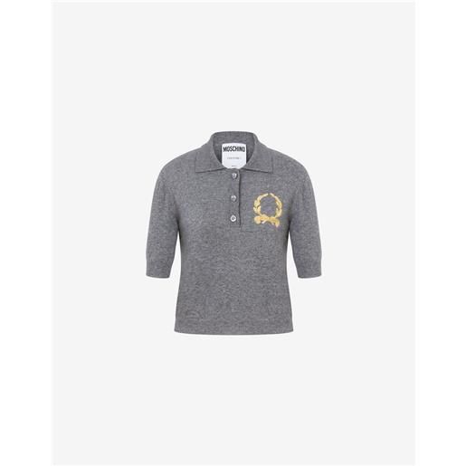 Moschino - polo in maglia laurel crown logo - grigio