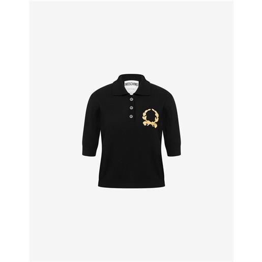 Moschino - polo in maglia laurel crown logo - nero
