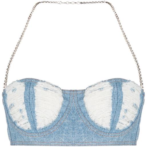 GCDS top corto denim a coste - blu