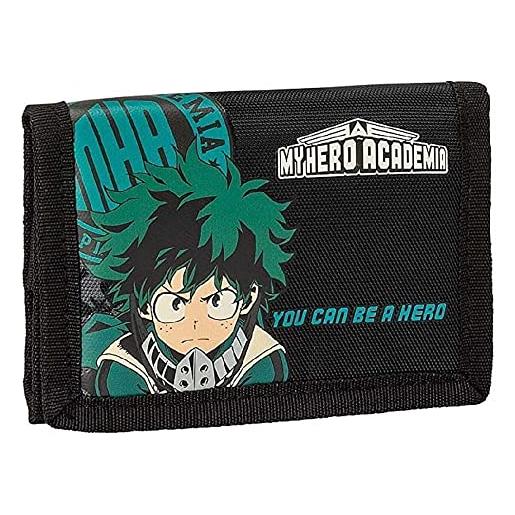 COMIX my hero academia - portafoglio ufficiale my hero academia con pratica chiusura in velcro, tasca esterna e scomparti interni, idea regalo bambini e ragazzi, 13 x 9h x 2 cm