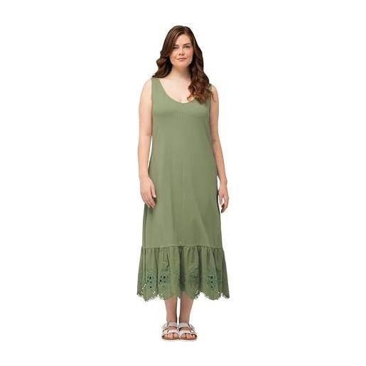 Ulla Popken jersey strap dress with embroidery anglaise vestito, salvia, 52-54 donna