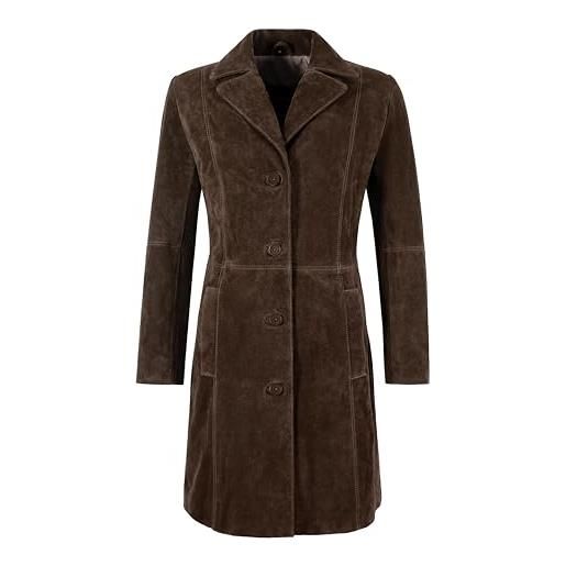 Carrie CH Hoxton trench elegante da donna in vera pelle scamosciata, classico, lungo fino al ginocchio, vestibilità aderente, 3457 (it, numero, 46, regular, regular, marrone)