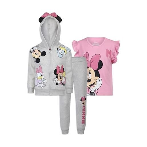 Disney minnie mouse and friends felpa con cappuccio, maglietta e pantaloni per bambine e grandi, rosa e grigio chiaro, colore: rosa. , 2 anni