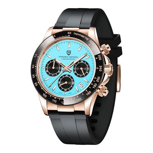 MEGIR Orologio Uomo Al Quarzo Cronografo – Cassa Tonneau Nera 42 Mm, Cinturino In Silicone Blu, Quadrante Con Data E Lancette Luminose, 2218 Blu - 3