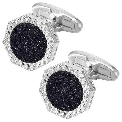 Jonwo gemelli ottagonali blu arenaria da uomo con confezione regalo argento placcato oro gemelli da uomo gemelli da uomo camicia da sposa festa compleanno anniversario abito, 17mm / 0,67 zoll, ottone, 