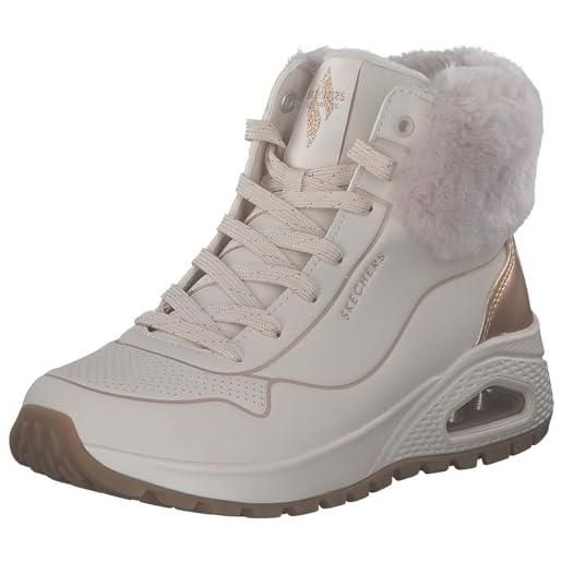 Skechers uno rugged fall shimmer, stivaletto donna, natural durabuck/gold metallic/faux fur, 38 eu