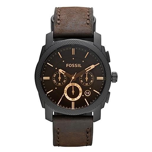 Fossil orologio machine da uomo, movimento cronografo al quarzo da 42 mm con cinturino in acciaio inossidabile o in pelle, 42 mm, nero e marrone