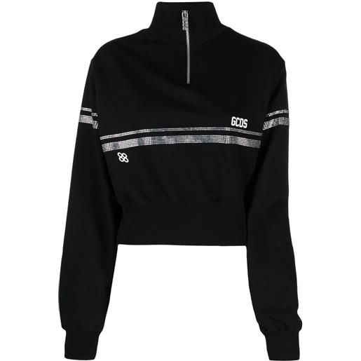 GCDS felpa crop con strass - nero