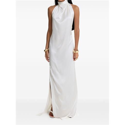 MOOS STUDIO abito lungo milkglass a collo alto con spacco laterale - bianco