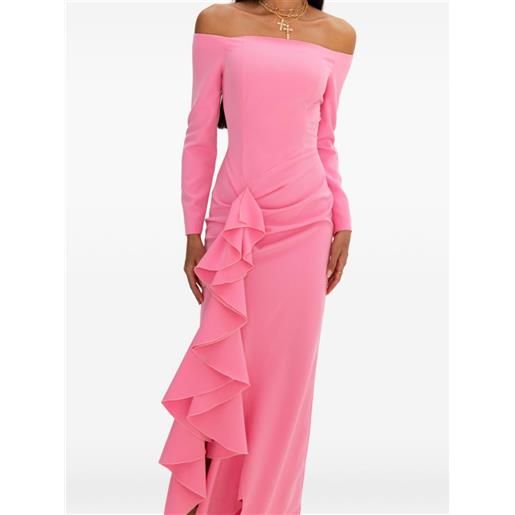 MOOS STUDIO abito midi con spalle scoperte e ruches - rosa