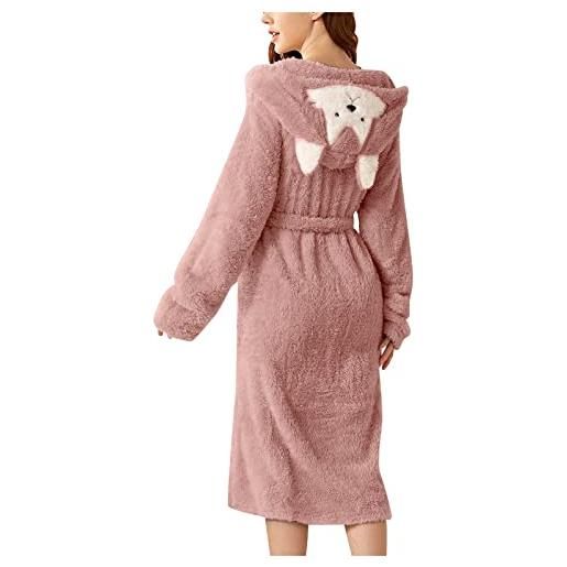 UnoSheng vestaglia da donna soffice con orecchie - accappatoio da donna e ragazza morbido e confortevole in cotone invernale caldo cappotto in spugna con cappuccio, colore: rosa. , m