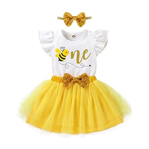 HAPPYMA set festa primo compleanno ape, girasole, gonna tutu con paillettes, ape bianca, 6-12 monate