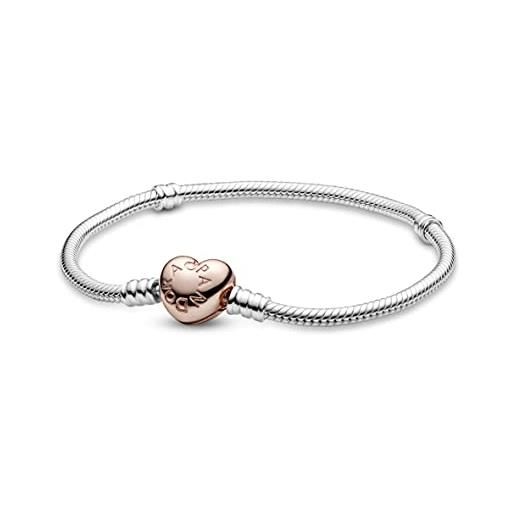 PANDORA icons bracciale in argento con chiusura a forma di cuore placcata in oro rosa 14k, 20
