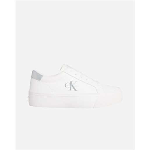Calvin Klein Jeans vulc flatf leather logo w - scarpe sneakers - donna - bianco