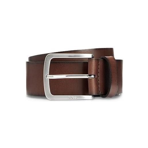 BOSS cintura in pelle italiana con fibbia con logo inciso, marrone scuro