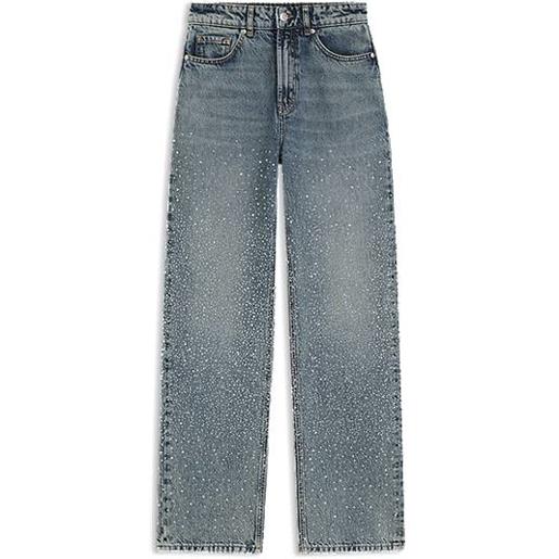 HUGO jeans a gamba dritta con strass decorativi, blu