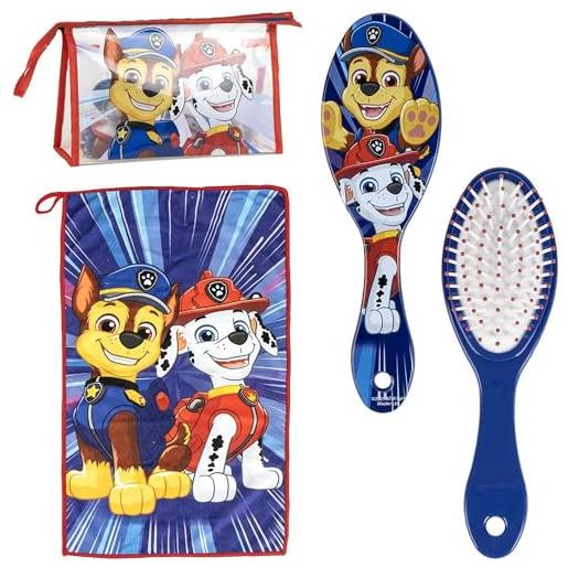 CERDÁ LIFE'S LITTLE MOMENTS paw patrol - beauty case per toilette da viaggio con pettine, asciugamano e borsa di paw patrol - paw patrol per viaggio o scuola, rosso e blu, beauty case trasparente con chiusura a zip