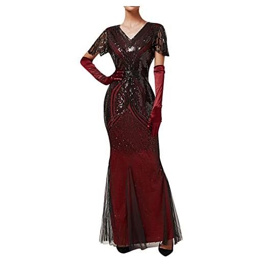 KBOPLEMQ charleston, costume da donna gatsby, vestito anni '20, con paillettes, maniche corte, scollo rotondo, abito da donna, abito da cocktail e feste di carnevale