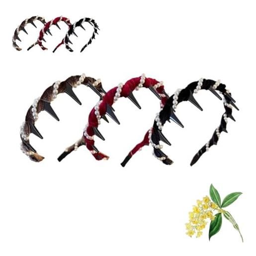 XKrmp elegant braided pearl headband - vintage high cranium hair hoop w/teeth grip, crystal & pearl headpiece for brides & parties, women, girls (mixed#1)