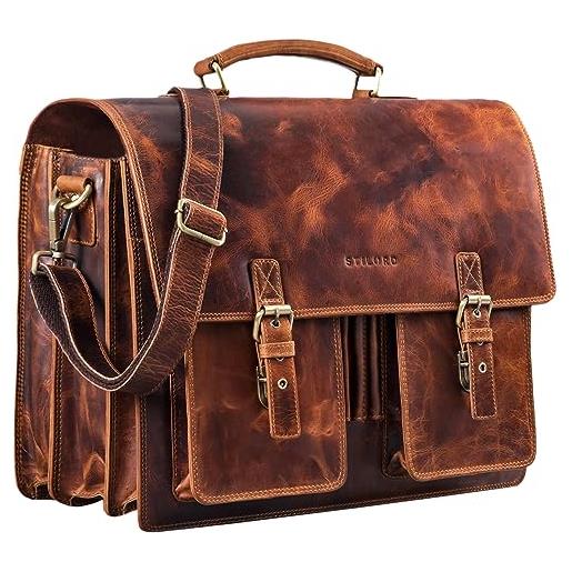 STILORD 'anton' borsa portadocumenti in vera pelle xl - scomparto per laptop da 15.6 pollici - attaccabile - versione migliorata, colore: kara - cognac