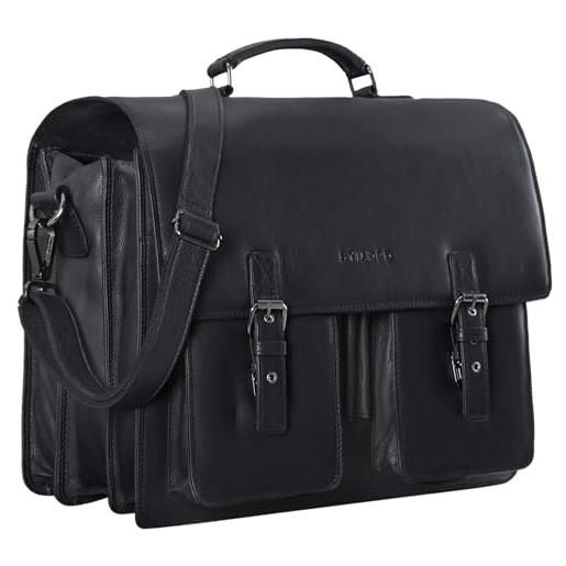STILORD 'anton' borsa portadocumenti in vera pelle xl - scomparto per laptop da 15.6 pollici - attaccabile - versione migliorata, colore: nero