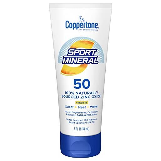 Coppertone sport sunscreen lotion spf 50, ossido di zinco, protezione solare minerale, idrorepellente, spf 50, tubo da 150 ml