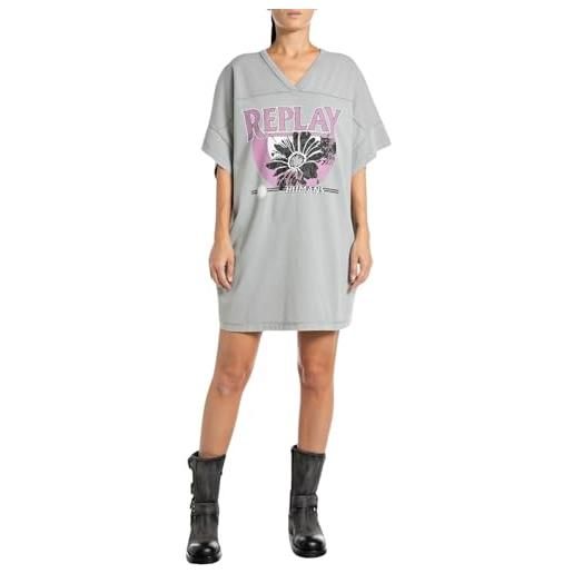 Replay abito da donna oversize in cotone, 605 city grey, xxs