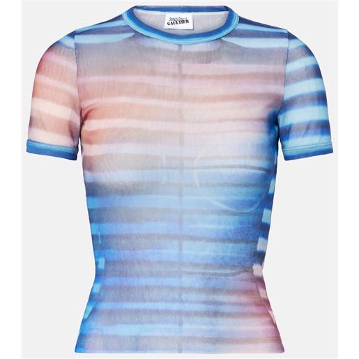Jean Paul Gaultier t-shirt in mesh a righe con stampa