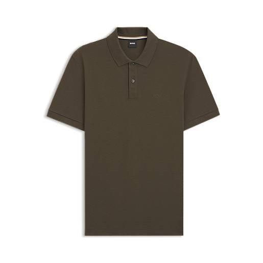 BOSS polo pallas in piqué di cotone con logo, marrone scuro