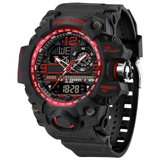 Orologio Sportivo Digitale Militare Uomo E Donna - 5 ATM Impermeabile, Cronometro, Sveglia, LED, Retroilluminazione, Cinturino In TPU, Diametro 45mm