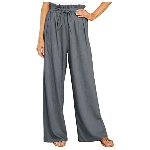 Cocoarm pantaloni casual da donna a gamba larga pantaloni da donna eleganti pantaloni da salotto lunghi pantaloni da palazzo con cintura pantaloni da salotto larghi a gamba dritta(s-grigio)