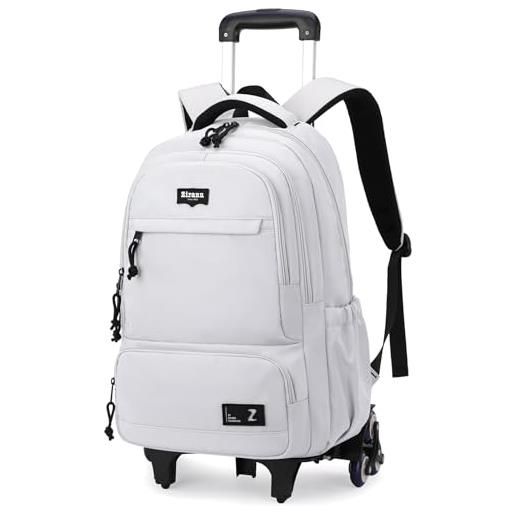 Amythe zaino trolley per adolescenti e uomini, zaino scuola medie e superiori da 35l in nylon per ragazzo, zaini casual con 6 ruote da 16 pollici per uomo per viaggi, bianco
