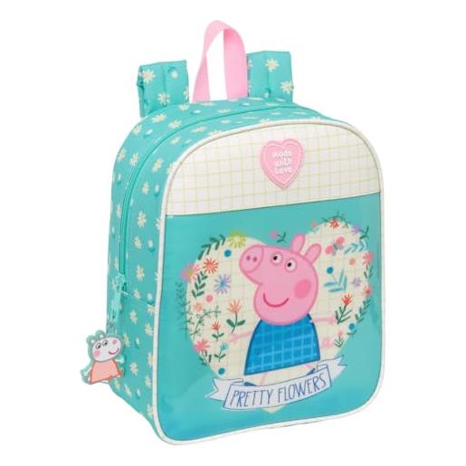 safta peppa pig pretty flowers - zaino per bambini, zaino per la scuola, adattabile al carrello, ideale per l'asilo, comodo e versatile, qualità e resistenza, 22 x 10 x 27 cm, menta/giallo pastello, m, 