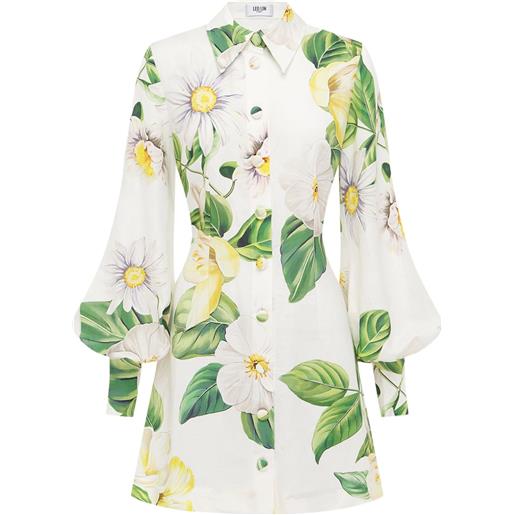 Leo Lin chemisier corto a fiori con maniche a palloncino - bianco