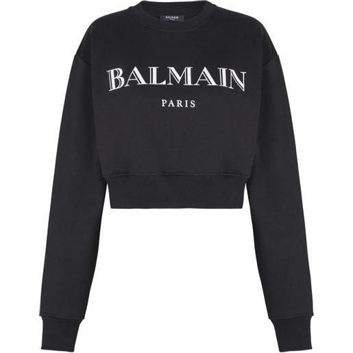 Balmain felpa crop con logo - nero