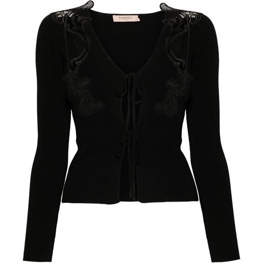 TWINSET cardigan con inserti in pizzo - nero