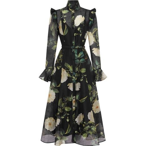 Leo Lin abito lungo a fiori con ruches - nero