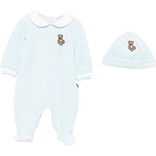 Moschino Kids tutina con ricamo teddy e colletto alla peter pan - blu